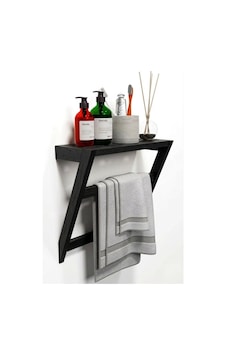 Matkap Gerektirmeyen Ahşap Banyo Rafı Ve Havluluk - 50x40 Cm - Yapışkanlı Duvar Rafı Siyah Matkap Gerektirmeyen Ahşap Banyo Rafı Ve Havluluk - 50x40 Cm - Yapışkanlı Duvar Rafı Siyah