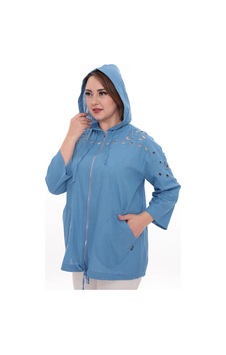 Lady Majestic Büyük Beden %100 Cotton Kapüşonlu Hırka Rahat Ve Şık Tasarım - 44462 Mavi Lady Majestic Büyük Beden %100 Cotton Kapüşonlu Hırka Rahat Ve Şık Tasarım - 44462 Mavi