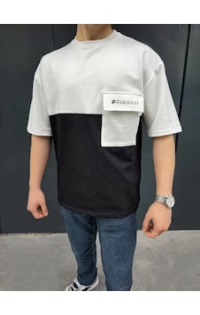 Modi Unisex Torba Cep Detaylı Parçalı T-shirt - Siyah Siyah S
