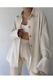 Mai Collection Mai Studios Co. Mai Durres Oversize Kadın Gömlek Bej Mai Collection Mai Studios Co. Mai Durres Oversize Kadın Gömlek Bej