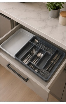 Ayarlanabilir Gri Kaşıklık Organizer Genişleyebilir Çekmece İçi Düzenleyici Gri-antrasit Gri - 908677319 Gri