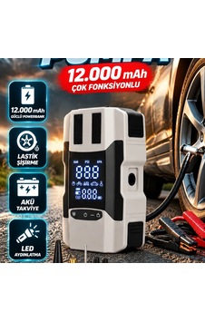 12.000 Mah Akü Takviye Ve Lastik Şişirme Cihazı Dijital Ekranlı Hava Pompası 12.000 Mah Akü Takviye Ve Lastik Şişirme Cihazı Dijital Ekranlı Hava Pompası
