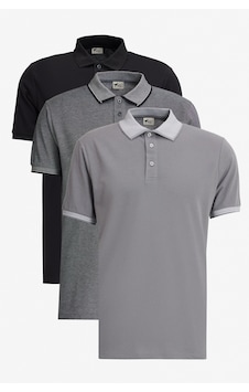 AC&Co / Altınyıldız Classics Erkek Sıyah-acık Sıyah-grı Slim Fit Dar Kesim 3 'lü Kıvrılmaz Polo Yaka Tişört Çok Renkli