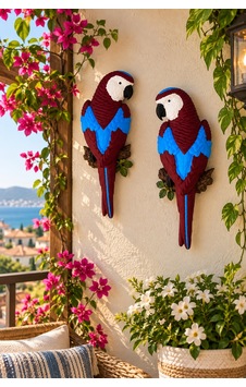 Bordo Mavi Dekoratif Papağan Balkon & Bahçe Süsü Bordo
