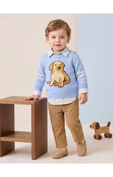 Zekids Erkek Bebek Mavi Köpek Desenli Triko Kazak Gömlek Ve Pantolon Takım-17438 Zekids Erkek Bebek Mavi Köpek Desenli Triko Kazak Gömlek Ve Pantolon Takım-17438