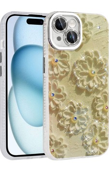 Apple Uyumlu iPhone 15 Kılıf Çiçek Desenli Parlak Taşlı Sert Silikon Garden Kılıf Apple Uyumlu iPhone 15 Kılıf Çiçek Desenli Parlak Taşlı Sert Silikon Garden Kılıf