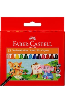 Faber-Castell Süper Yıkanabilir Mum Boya, 12 Renk, Leke Bırakmaz, Jumbo Boy, Parlak ve Yoğun Renkler