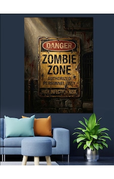 Retro Zombie Zone Uyarı Levhası Dekoratif Kanvas - Mdf Ahşap Tablo Retro Zombie Zone Uyarı Levhası Dekoratif Kanvas - Mdf Ahşap Tablo