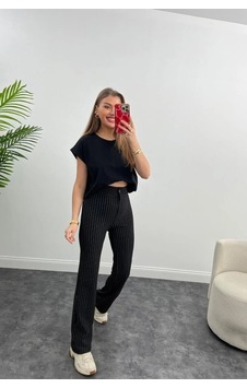 Winmoda34 Yüksek Bel Çimalı Palazzo Kumaş Pantolon Nevrulu Çizgili-siyah Winmoda34 Yüksek Bel Çimalı Palazzo Kumaş Pantolon Nevrulu Çizgili-siyah