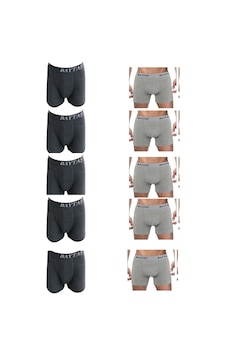 Erkek 10'Lu Likralı Pamuklu Boxer Siyah - Gri
