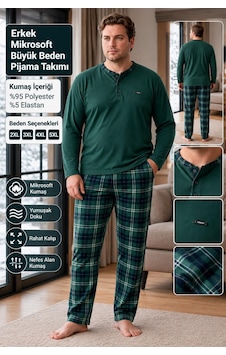 Pijamoni Pjm Erkek Battal Beden Mikrosoft Düğmeli Yaka Kışlık Pijama Takımı 6415/5 - 1 Adet Yeşil Pijamoni Pjm Erkek Battal Beden Mikrosoft Düğmeli Yaka Kışlık Pijama Takımı 6415/5 - 1 Adet Yeşil