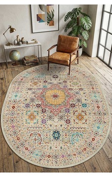Frenda Home Fas Kapısı Desenli Yıkanabilir Pamuk Taban Oval Halı Krem Frenda Home Fas Kapısı Desenli Yıkanabilir Pamuk Taban Oval Halı Krem
