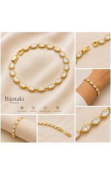 Oval Taşlı Işıltılı Bileklik Gold