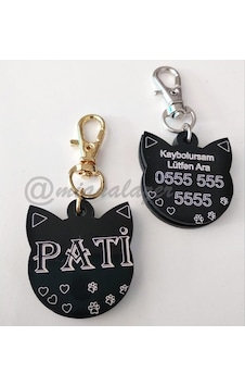 Siyah Kedi Künyesi Kedi Kafası Şeklinde Kedi Isimliği Kedi Künye Siyah Kedi Künyesi Kedi Kafası Şeklinde Kedi Isimliği Kedi Künye