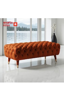 Smarto Relax Puf Adelboden Ahşap Ayaklı Kapitoneli 110x45x40 Cm Turuncu Turuncu Smarto Relax Puf Adelboden Ahşap Ayaklı Kapitoneli 110x45x40 Cm Turuncu Turuncu