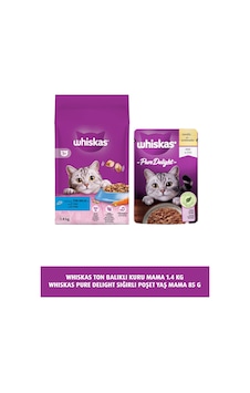 Whiskas Ton Balıklı Yetişkin Kedi Maması 1400 G + Whiskas Pure Delight Tavuklu Mama 85 G Whiskas Ton Balıklı Yetişkin Kedi Maması 1400 G + Whiskas Pure Delight Tavuklu Mama 85 G