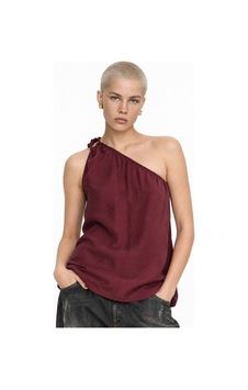Hiccup Mixray Asimetrik Yaka Aksesuar Detaylı Top Bordo - Kırmızı Hiccup Mixray Asimetrik Yaka Aksesuar Detaylı Top Bordo - Kırmızı