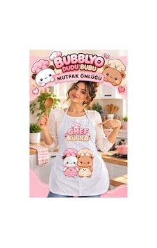 Dudu Bubu Kişiye Özel İsimli Mutfak Önlüğü Beyaz Beyaz