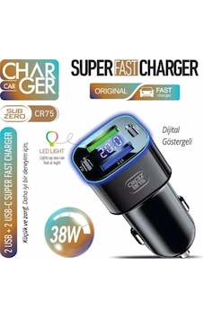 Subzero Cr75 38w Rgb Araç Şarj Başlığı 2 Usb + 2 Pd & Dijital Renkli Ekran Subzero Cr75 38w Rgb Araç Şarj Başlığı 2 Usb + 2 Pd & Dijital Renkli Ekran
