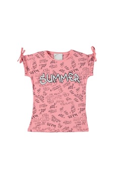 Liay Moda Summer Nakışlı Kız Çocuk Tişört Pembe