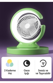 Şarjlı Masa Lambalı Mini Fan 2400 Mah 3 Kademeli Hız, Gece Işığı, Sessiz Ve Taşınabilir Yeşil - 731342687 Şarjlı Masa Lambalı Mini Fan 2400 Mah 3 Kademeli Hız, Gece Işığı, Sessiz Ve Taşınabilir Yeşil - 731342687