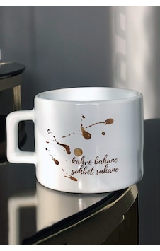 Kahve Bahane Sohbet Şahane Kahve damlaları Baskılı Çay Kahve Fincanı Beyaz Kahve Bahane Sohbet Şahane Kahve damlaları Baskılı Çay Kahve Fincanı Beyaz