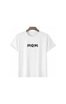 Anneler Gününe Özel Tasarım Mom Çiçek Baskılı T-shirt - Beyaz Anneler Gününe Özel Tasarım Mom Çiçek Baskılı T-shirt - Beyaz