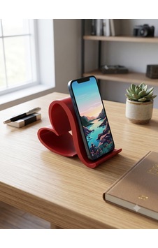 Kalp Tasarımlı Telefon Standı 3d Baskı Masaüstü Telefon Tutucu İtfaiye Kırmızısı
