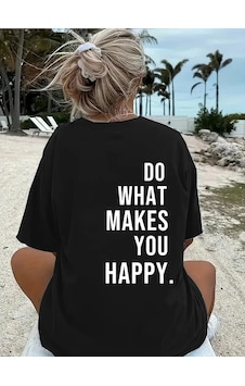 Cojans Baskılı Oversize Bisiklet Yaka T-shirt - Siyah Karışık