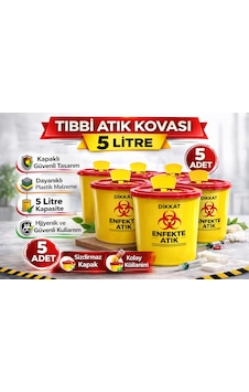 Tıbbi Atık Kovası 5 Litre 5 Adet Kapaklı Tıbbi Atık Kutusu Enfekte Atık Kovası