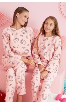 Siyah İnci Lisanslı Polar Çok Renkli Bisklet Yaka Pijama Takım Hk315 Somon Siyah İnci Lisanslı Polar Çok Renkli Bisklet Yaka Pijama Takım Hk315 Somon