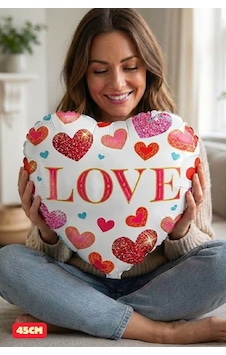 Love Yazılı Renkli Kalpler Desenli Folyo Balon Sevgililer Günü Süslemesi