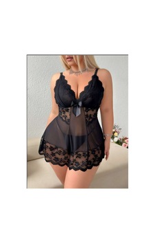Real Passione Büyük Beden Çiçek Desenli Tül Gecelik Külot Takım Siyah - 906780192 Siyah Real Passione Büyük Beden Çiçek Desenli Tül Gecelik Külot Takım Siyah - 906780192 Siyah