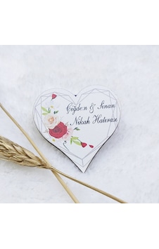 Kalp Ahşap Nikah Magnet UV Baskı Nişan Hediyeliği Ekonom(30 Adet)