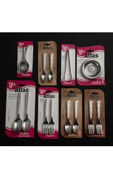 Atlas 8'li Paslanmaz Mutfak Takımı 6 Lı Çatal Kaşık Seti + Aksesuarlar Yerli Üretim Metal