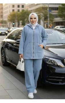 Lovie Moda Kadın Yan Cepli Kot Denim Takım Mavi Lovie Moda Kadın Yan Cepli Kot Denim Takım Mavi