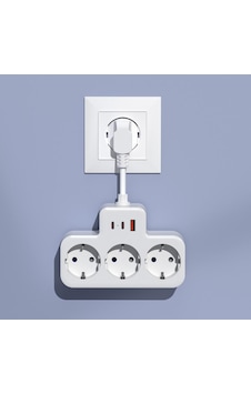 S-link Prz07 Beyaz 3 Soketli 15mm 1 Usb 2 Type-c Pd20w 1050 Joule Tam Bakır Kablolu Akım Korumalı Priz S-link