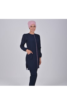 Lacivert Soft Likra Hemşire Doktor Tesettür Alt Üst Takım Üniform