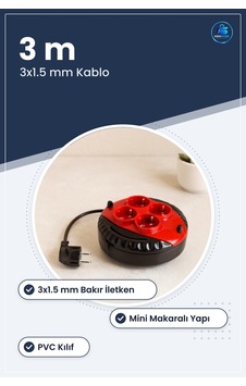Grup Priz Uzatma Kablosu 3 M 3x1.5 Mm Mini Makaralı Bakır Pvc Kıl 3 M Grup Priz Uzatma Kablosu 3 M 3x1.5 Mm Mini Makaralı Bakır Pvc Kıl 3 M