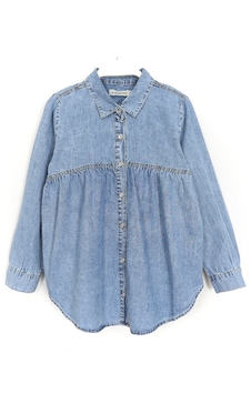 Robadan Büzgülü Kız Çocuk Denim Gömlek Mavi 001-0001978 Mavi