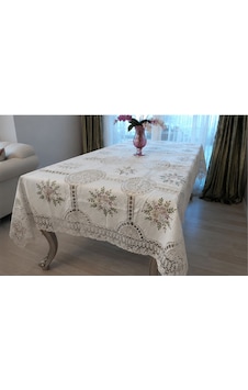 Keten Tığ Ve Kurdela El İşi Nakışlı 170x225 Cm Masa Örtüsü Çok Rekli Keten Tığ Ve Kurdela El İşi Nakışlı 170x225 Cm Masa Örtüsü Çok Rekli