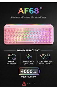 Af68 Kablosuz 3 Modlu Rgb Membran Klavye- Çift Katmanlı Tuş Kapağı-4.000 Mah Batarya Af68 Kablosuz 3 Modlu Rgb Membran Klavye- Çift Katmanlı Tuş Kapağı-4.000 Mah Batarya