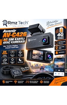 Avenir Av-c426 6mp 4g Sım Kartlı Araç Kamerası Çift Kamera Gps Konum Takip Canlı İzleme G-sensör Obd