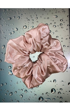 Mois Atelier Pudra Pembe Saten Kumaş Lastikli Kadın Simit Saç Tokası Bayramlık Pudra