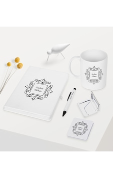 Kişiye Özel Beyaz Defter Kalem Kupa Ayna Seti - 1 Beyaz Kişiye Özel Beyaz Defter Kalem Kupa Ayna Seti - 1 Beyaz