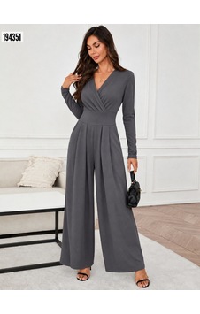 Butik İstanbul Kadın Uzun Kollu Kruvaze Önden Pileli Yakalı Uzun Janjan Tulum Gri Butik İstanbul Kadın Uzun Kollu Kruvaze Önden Pileli Yakalı Uzun Janjan Tulum Gri