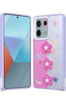 Xiaomi Redmi Note 13 Pro 5g Kılıf Parlayan Simli Kabartma Figürlü Zore Cevze Kapak Mor Papatya Xiaomi Redmi Note 13 Pro 5g Kılıf Parlayan Simli Kabartma Figürlü Zore Cevze Kapak Mor Papatya