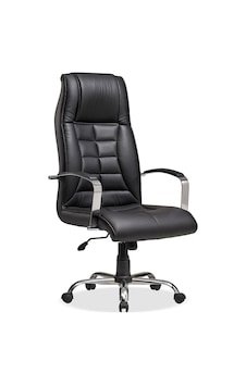 Deri Ofis Koltuğu Bilgisayar - Ofis - Müdür - Büro - Makam Çalışma Koltuğu Krom Ayaklı Siyah