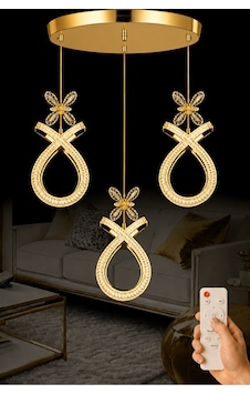 Karuna Model 3 Lü Gold Kaplama 3 Renk Kumandalı Salon Mutfak Oturma Yatak Odası Modern Led Avize Karuna Model 3 Lü Gold Kaplama 3 Renk Kumandalı Salon Mutfak Oturma Yatak Odası Modern Led Avize