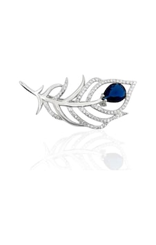 Oya Silver Damla Safir Taşlı Zarif Yaprak Gümüş Broş 4.4x2cm 61112602
